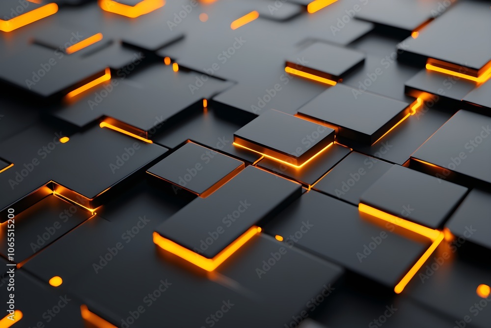 Poster futuristic digital grid with glowing rectangles and floating connections, symbolizing technology, da