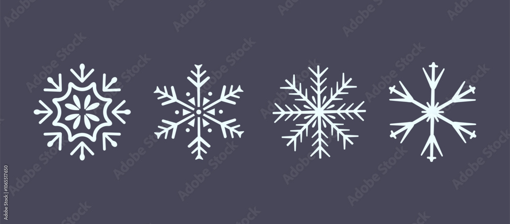 Poster set of cute snowflake icons on isolated background new year ornament symbols for mobile apps and web