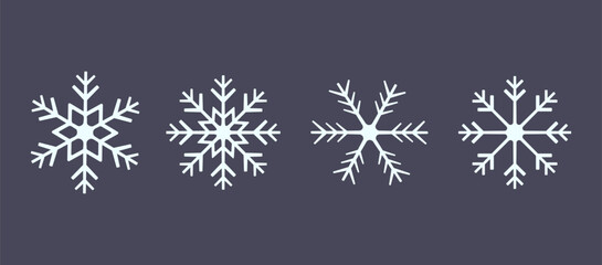 Set of cute snowflake icons on isolated background New Year ornament Symbols for mobile apps and web design. Flat snow icons, silhouette.