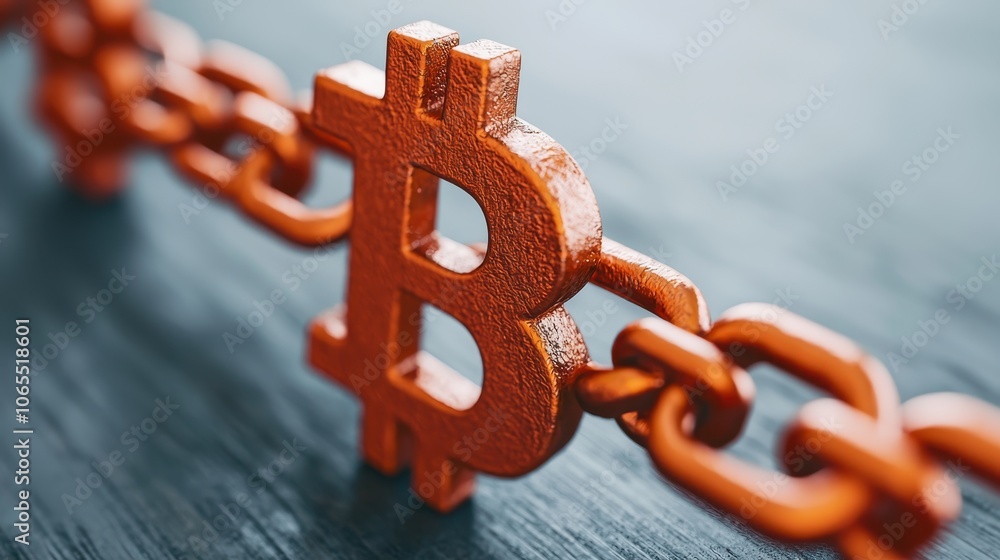 Aufkleber a stylized bitcoin symbol linked by metallic chains, symbolizing blockchain technology and security 