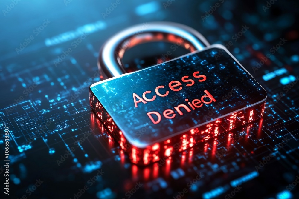 Poster Close-up of a digital lock icon on a screen with an â€œAccess Deniedâ€ overlay, symbolizing security response to zero-day
