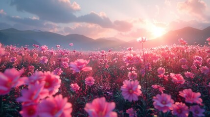 Fototapeta premium Flower fields on the mountain