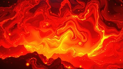 Abstract Liquid Fire Art A Vivid Display of Orange and Red Swirls with Glowing Particles