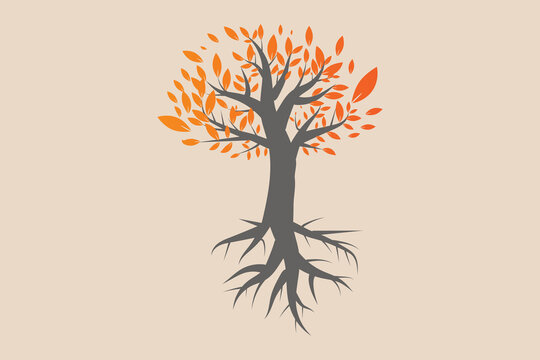 Tree and roots vector, tree with round shape