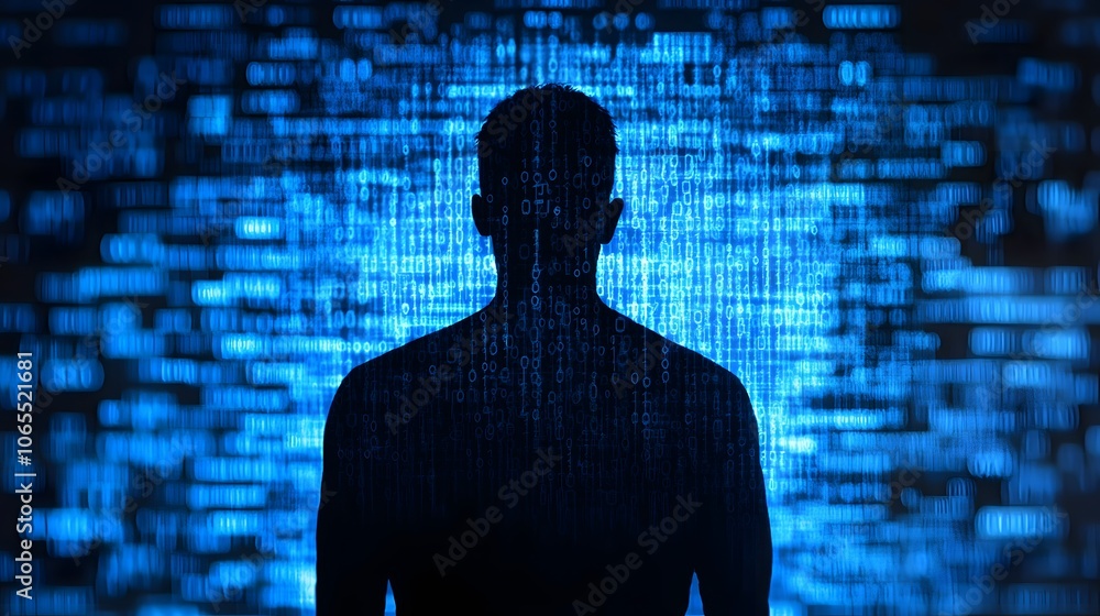 Leinwandbilder digital silhouette against binary code background