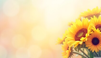 Sunflowers Bouquet on Soft Pastel Background.