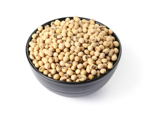 Soy beans in bowl isolated on white