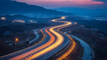 Fototapeta premium Capture stunning nighttime landscapes with winding roads