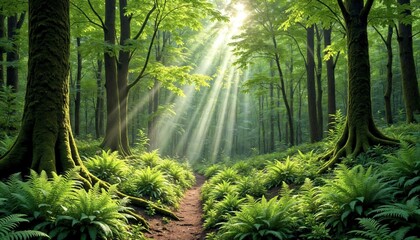 Lush Forest with Sunlight and Wildflowers