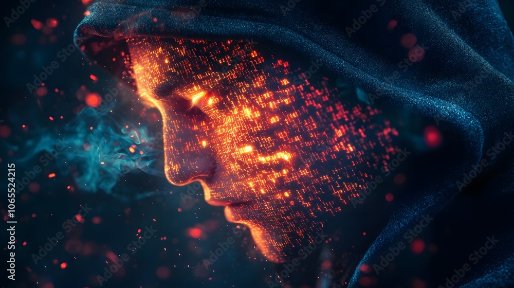 Aufkleber Mysterious Figure with Data Visualization Effect