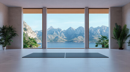 Obraz premium Modern Home Gym with Scenic Mountain View