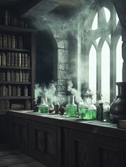 Fototapeta premium Enchanted Sorcerer's Laboratory with Mystical Potions