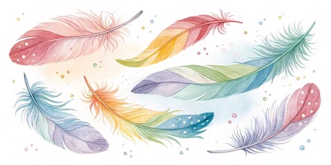 Ethereal Watercolor Feathers A Whimsical Fantasy in Pastel Hues V4