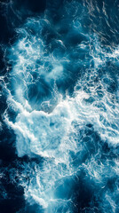 Fototapeta premium A dynamic aerial shot of ocean waves creating white foam patterns on deep blue water, capturing the power and beauty of the sea