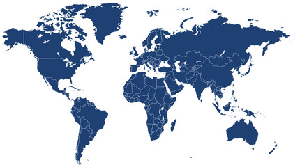 Obraz premium World map. Blue modern vector map. Silhouette map