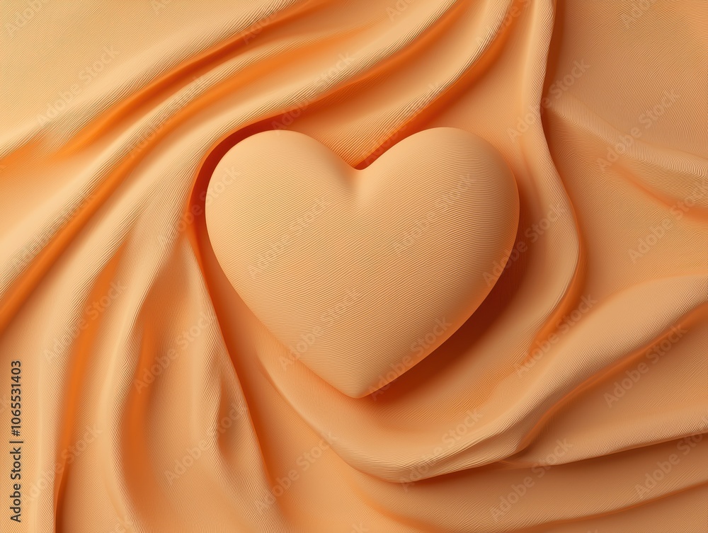 Poster smooth peach heart on soft fabric background