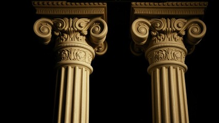 Fototapeta premium Ornate columns, with intricate carvings, stand proudly against a dark backdrop, showcasing the beauty of classical architecture.