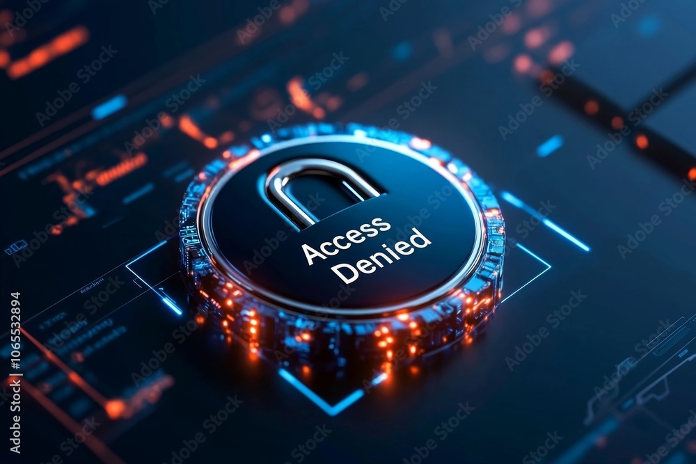 Poster close-up of a digital lock icon on a screen with an â€œaccess deniedâ€ overlay, symbolizing securit