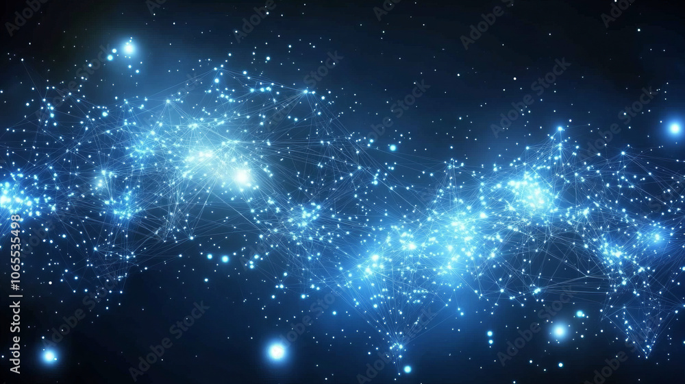 Poster blue abstract technology network background with glowing points and connections for digital innovati