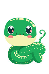 Cartoon, little green snake icon. Vector illustration isolated on white background