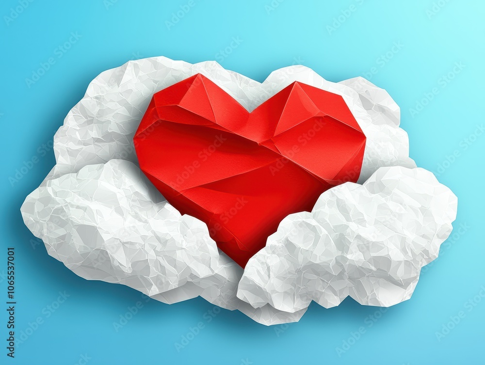 Poster heart shape on clouds with colorful background