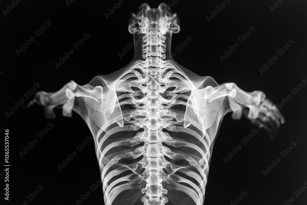 Poster this x-ray image displays the detailed structure of an animal's torso, prominently featuring the spi