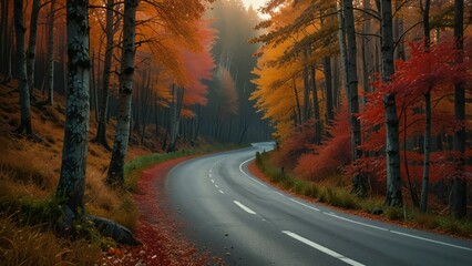 Naklejka premium road in autumn forest