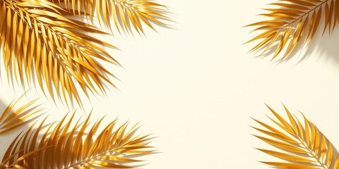 Fototapeta premium Golden Palm Fronds Arranged in a Simple and Elegant Composition, Creating a Minimalist Tropical Aesthetic