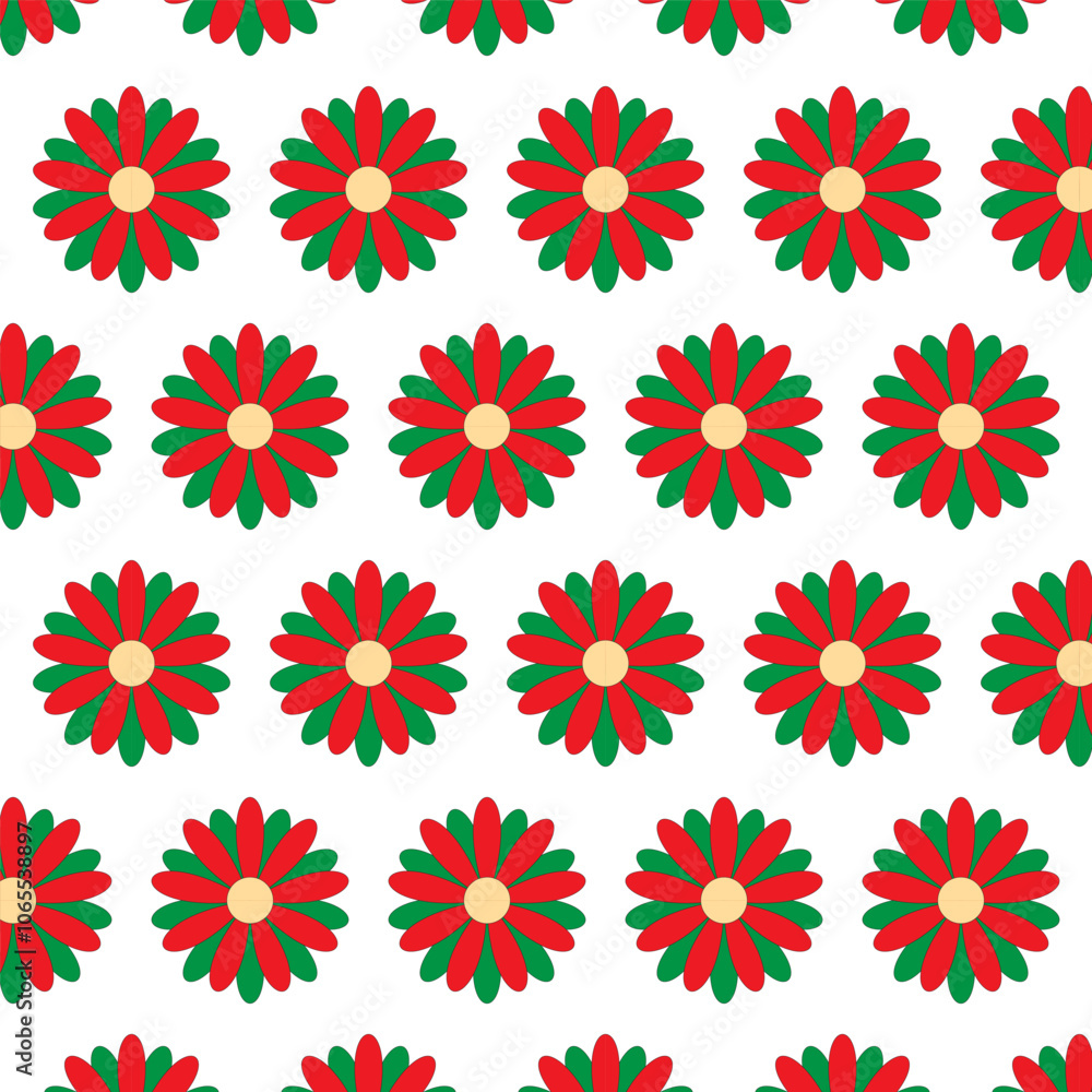 Canvas Prints seamless pattern with flowers.red and green petals isolated on white background.vector graphic illus