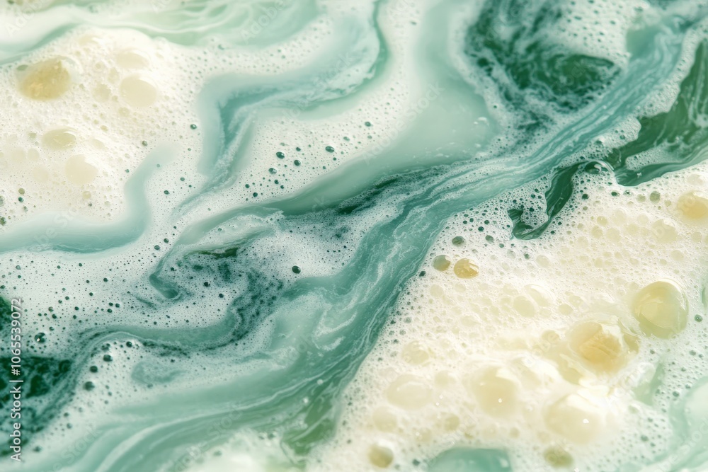 Poster this image features a swirling blend of green and white with a foamy texture, evoking a sense of flu