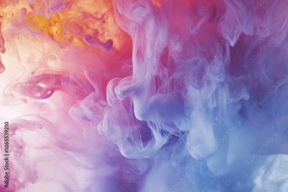 Poster vibrant, colorful smoke swirls in an abstract composition, creating a visually stunning display of h