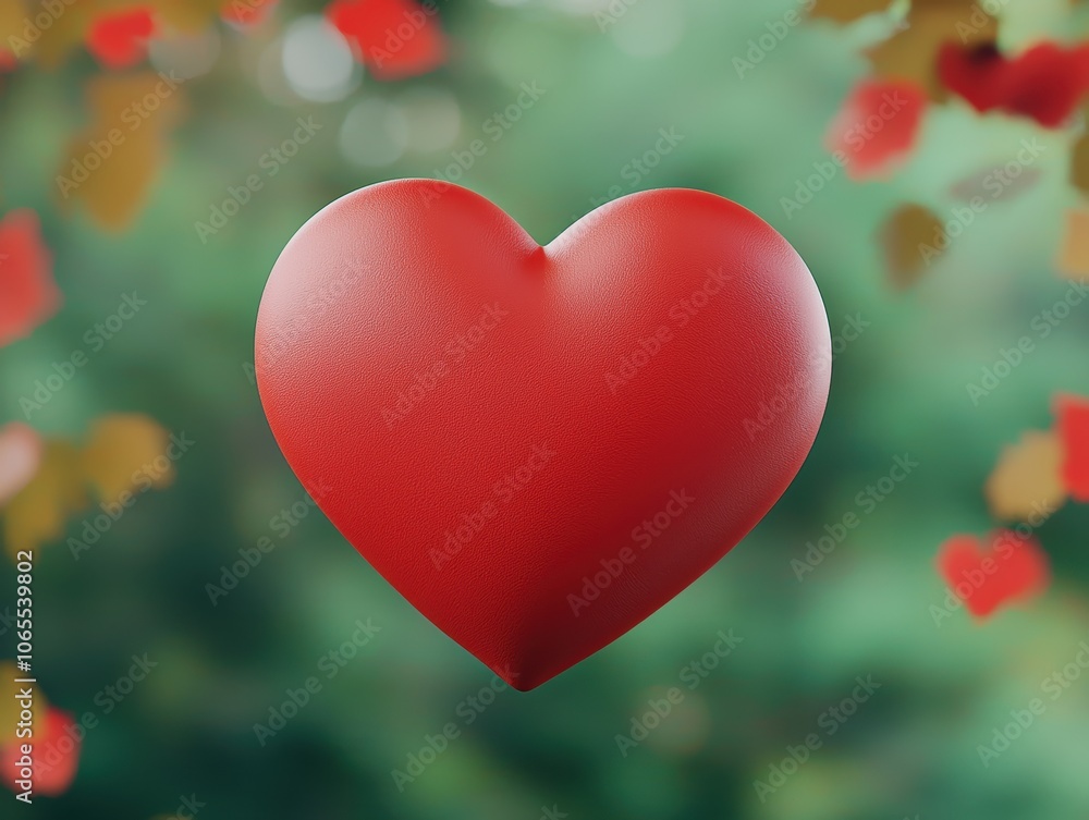 Poster abstract red heart on soft bokeh background