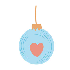 Obraz premium Christmas ball in flat design. Hanging holiday toy decor with heart print. Vector illustration isolated.