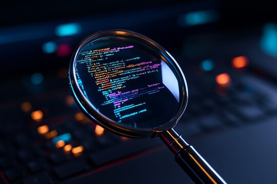 Outline of a magnifying glass over a piece of code, symbolizing the hunt for zero-day vulnerabilities