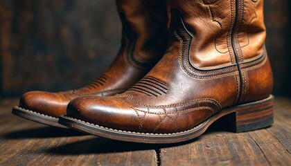 Close-Up of Aged Cowboy Boots with Fine Stitching