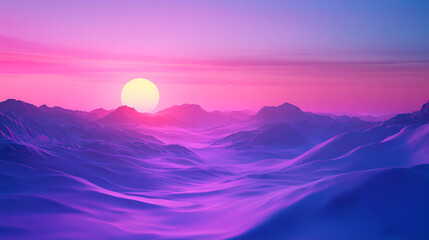 Fototapeta premium A breathtaking sunrise over majestic mountain ranges, casting vibrant pink and purple hues across the serene landscape