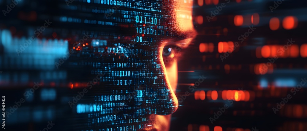 Poster digital human with data stream background