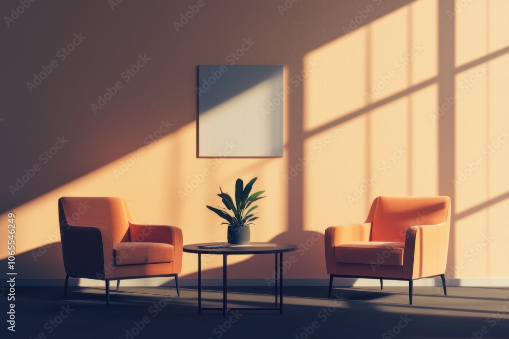 Poster enhancing office collaboration through thoughtful teamwork spaces with comfortable seating