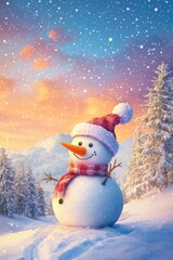 Obraz premium Cute snowman. Winter holiday theme.