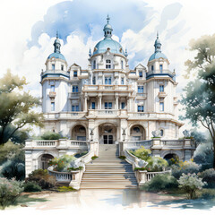 Obraz premium Watercolor Painting of a Majestic Castle