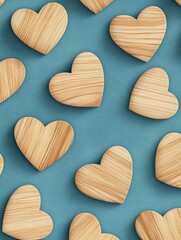 Obraz premium Wooden Hearts on Blue Background for Romantic Themes
