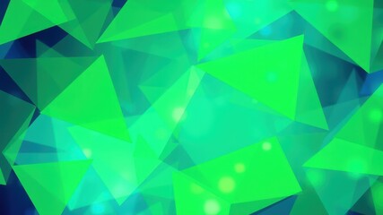 Obraz premium Abstract Geometric Pattern with Vibrant Green and Blue Triangles and Soft Bokeh Lights