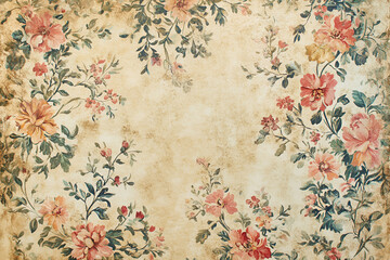 Delicate floral patterns adorn a vintage wallpaper, showcasing intricate designs that reflect a timeless elegance in interior decor