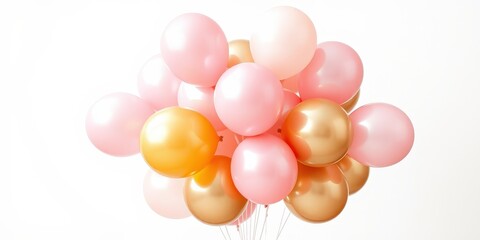 A cluster of pink and gold balloons, arranged in a loose and playful manner, create a vibrant and festive backdrop for any celebration.