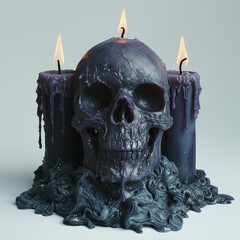 Gothic Skull Candle with Dripping Wax and Flames