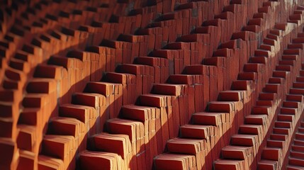 Close-up of the brickwork on an exterior wall, with red bricks laid in a consistent pattern and fresh mortar creating a durable surface.