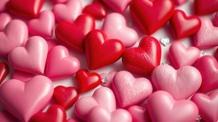 Obraz premium A cluster of red and pink heart shapes, creating a visually appealing arrangement that represents love and affection.