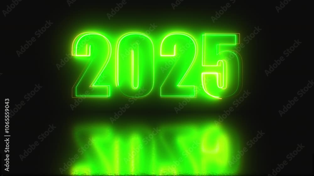 Poster 2025 neon text. computer generated 3d render