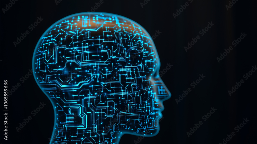 Poster artificial intelligence, , ai technology featuring a human head with interconnected neural networks 