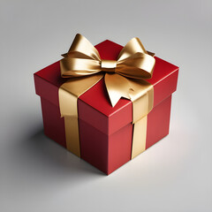 Obraz premium a stack of red gift boxes with rich golden ribbons, arranged in a slight spiral, isolated on a seamless white background